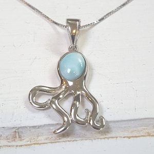 Octopus Larimar Pendant - 925 Sterling Silver  - Dominican Larimar - Calming Stone