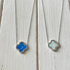 Clover necklace with Opal and CZ-  925 Sterling Silver-  2 colors available