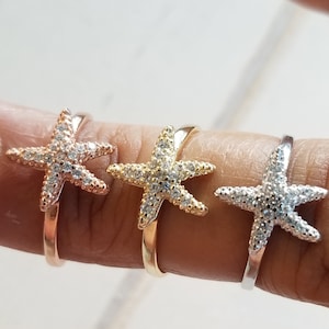 Starfish Ring with CZ - Sterling Silver 925 -Plain Sterling Silver, Rose gold Plating &  Yellow gold Plating (D)
