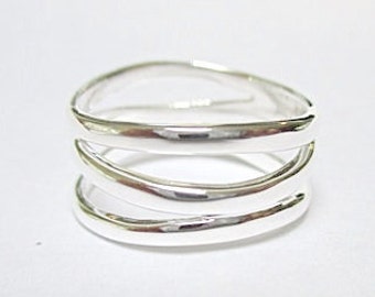 Multi Wave band (3 waves) - Sterling Silver - Wave Ring (D)