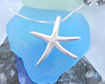 Sterling Silver Starfish Necklace - Hi Polished - Plain Sterling Silver and Yellow plating over Sterling Silver