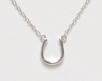 May include: A silver chain necklace with a small horseshoe pendant.