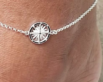 Compass Anklet- Plain Sterling Silver - 925 sterling silver (D)