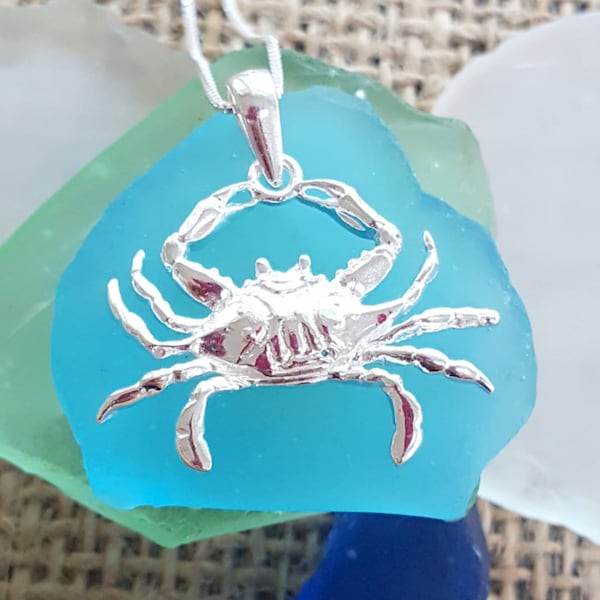 Silver Crab Necklace- Sterling Silver- Maryland Blue Crab - Chesapeake Bay Crab*