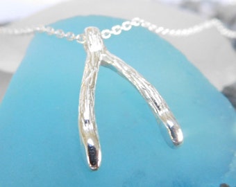 Wishbone necklace - Tree branch wishbone - Unique wishbone- Sterling Silver (D)