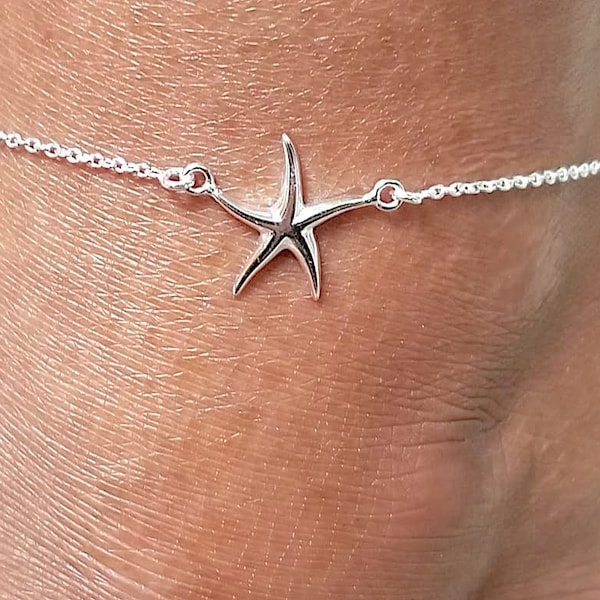 Starfish Anklet- Large Hi Polished Starfish Anklet  - 925 Sterling Silver (D)