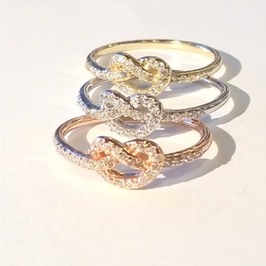 Knot ring with CZ -Plain Sterling Silver &  Yellow gold Plating *