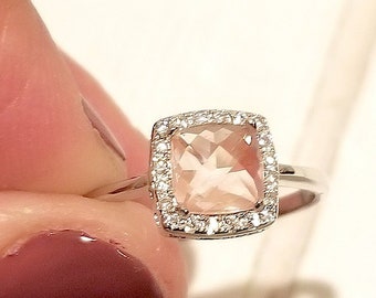 Bague cz champagne taille coussin avec halo en argent sterling 925 cz - Bague promesse - Cadeau parfait