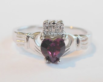 Amethyst CZ Birthstone Claddagh Ring -Sterling Silver made with Swarovski Stones. February Birthstone*