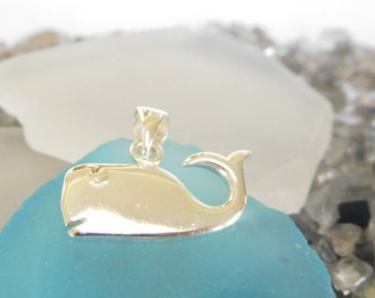 Silver Whale necklace -  sterling silver Pendant - Cute whale (D)