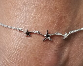 Starfish Anklet with 3 starfish ( Mama and baby starfish)  - Sterling Silver (D)