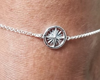 Oxidized Compass Anklet- Plain Sterling Silver - 925 sterling silver (D)