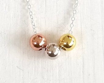 Collier trois perles avec perles jaunes et roses en argent - Collier en argent sterling - Perles