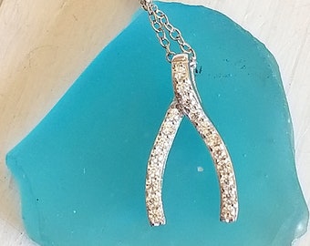 Wishbone necklace with CZ- Sterling Silver(D)