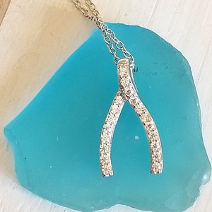 Wishbone necklace with CZ Sterling SilverD image 1