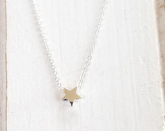 Sterling Silver Floating Star Necklace - Hi Polished