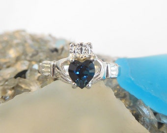 Blue Zircon CZ Birthstone Claddagh Ring -Sterling Silver made with Swarovski Stones. December Birthstone*