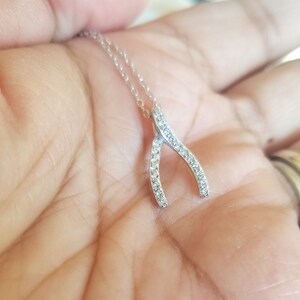 Wishbone necklace with CZ Sterling SilverD image 4