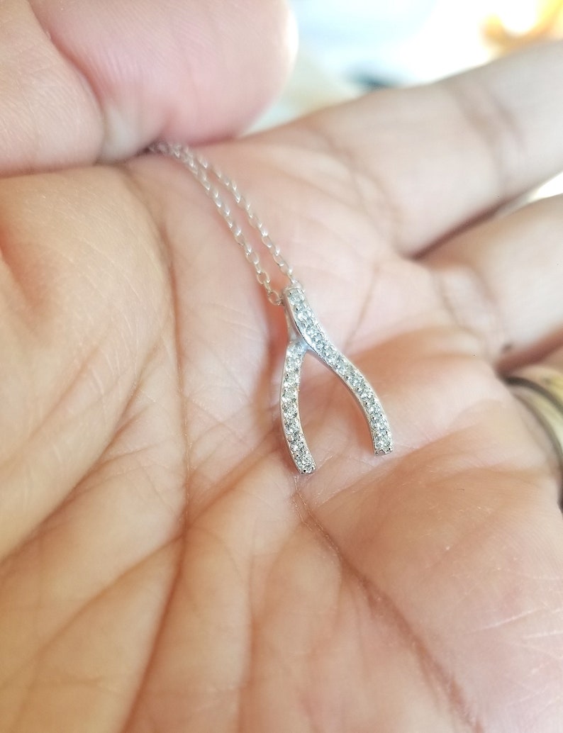 Wishbone necklace with CZ Sterling SilverD image 4
