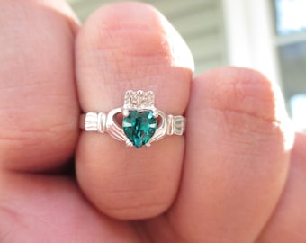 Birthstone Claddagh Ring -Sterling Silver made with Swarovski Stones*