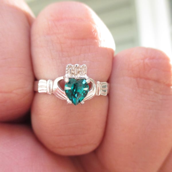 Birthstone Claddagh Ring -Sterling Silver made with Swarovski Stones*