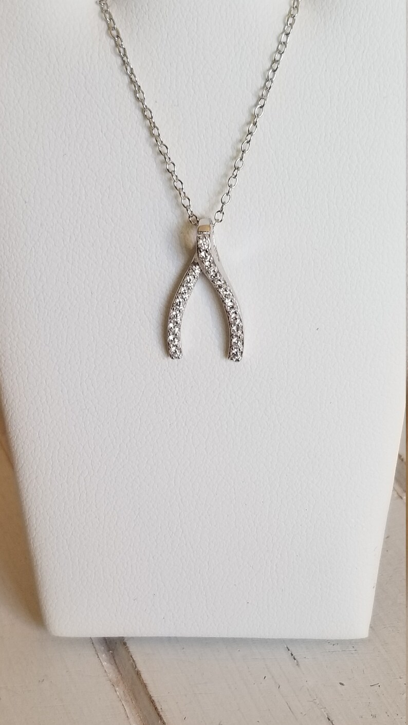 Wishbone necklace with CZ Sterling SilverD image 6