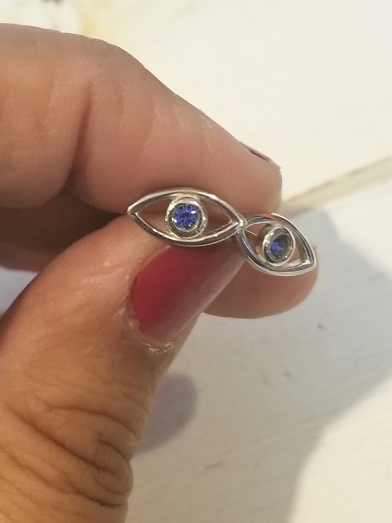 Evil Eye Earrings with Sapphire cz Eye 925 Sterling Silver