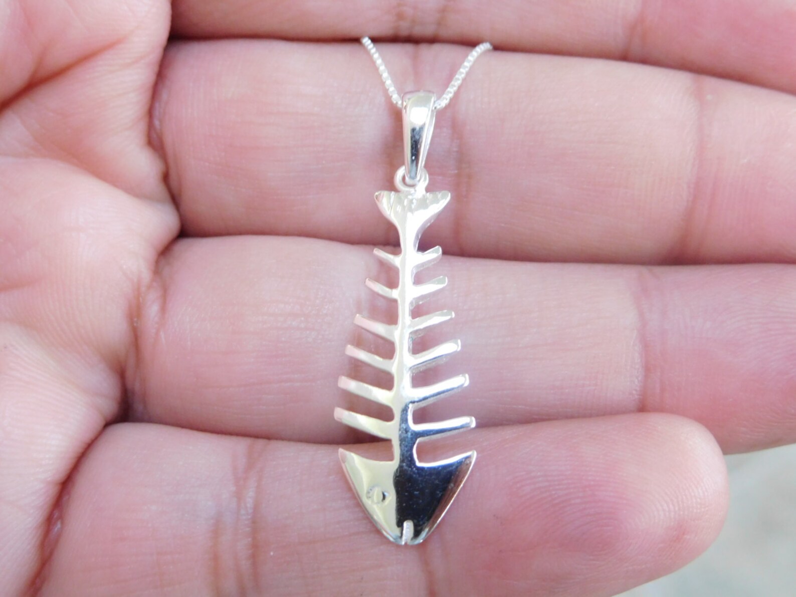 Silver Fish bone necklace Fish bone Fishbone jewelry Bone Etsy