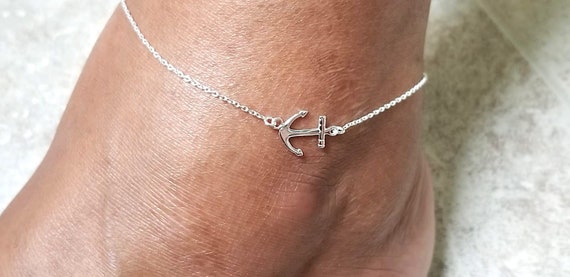 Sideways Anchor Anklet Sterling Silver D Etsy