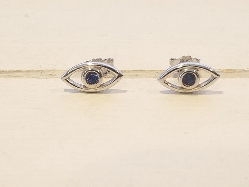 Evil Eye Earrings with Sapphire cz Eye 925 Sterling Silver