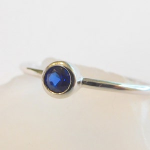 Dainty Sapphire CZ ring Sterling Silver September Birthstone Color image 1