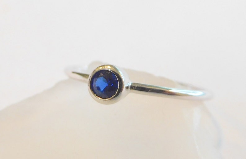 Dainty Sapphire CZ ring Sterling Silver September Birthstone Color image 1