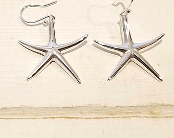 Dancing Starfish earrings  Sterling Silver - Extra Large* Bold Nautical statement earrings (D)