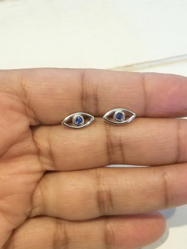 Evil Eye Earrings with Sapphire cz Eye 925 Sterling Silver