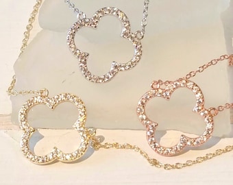 4 leaf clover necklace-  925 Sterling Silver- Clover necklace- good luck jewelry -Silver Clover- Make a wish - Lucky in love- Bridal