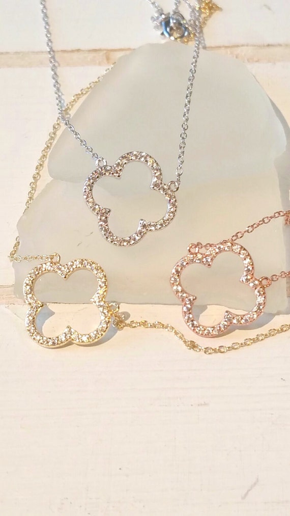 4 leaf clover necklace-  925 Sterling Silver- Clover necklace- good luck jewelry -Silver Clover- Make a wish - Lucky in love- Bridal