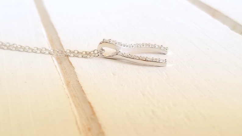 Wishbone necklace with CZ Sterling SilverD image 5