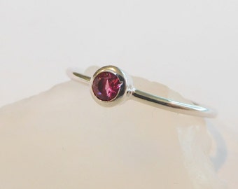 Dainty Ruby CZ ring - Sterling Silver  July Birthstone Color*