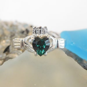 Emerald CZ Birthstone Claddagh Ring -Sterling Silver made with Swarovski Stones. May Birthstone*