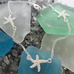 Knobby Starfish Anklet with 3 starfish - Sterling Silver (D)