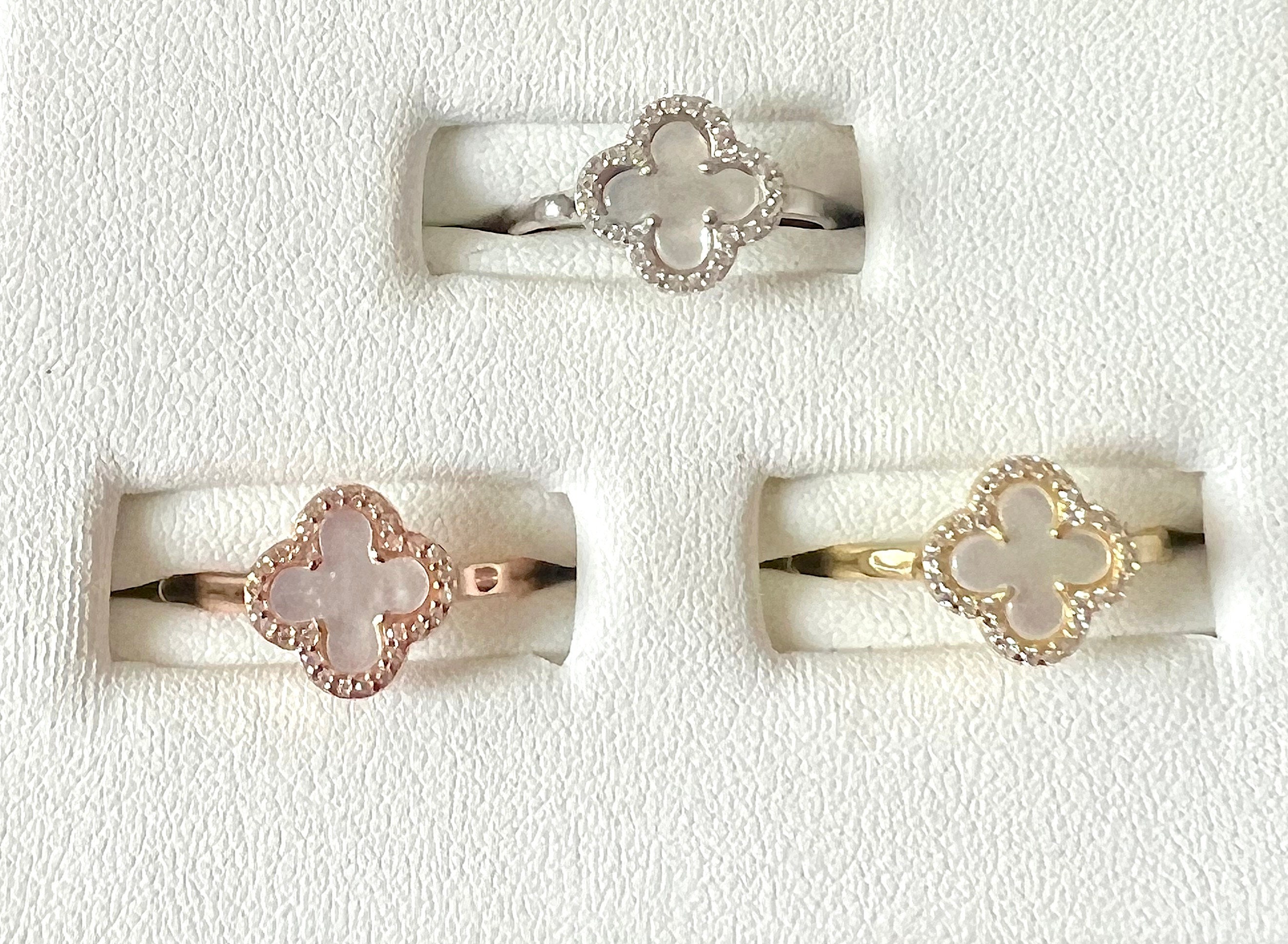 Clover Ring With Pearl and CZ- 925 Sterling Silver- Clover