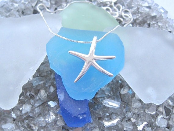 Sterling Silver Starfish Necklace - Hi Polished - Plain Sterling Silver and Yellow plating over Sterling Silver