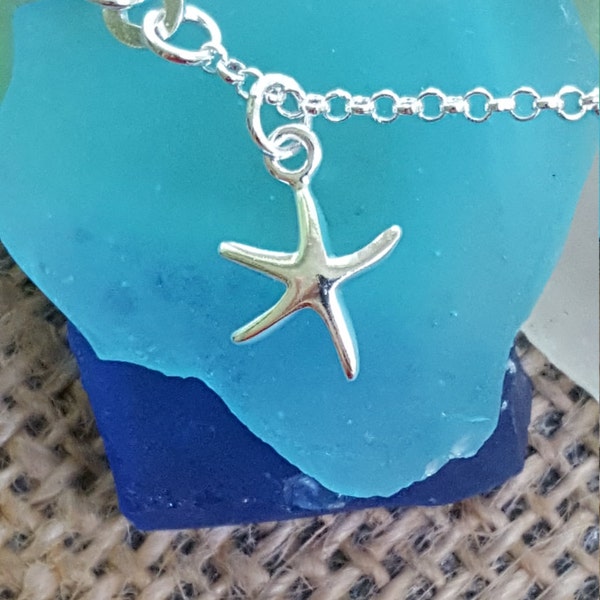 Floating Starfish Anklet - Sterling Silver (D)