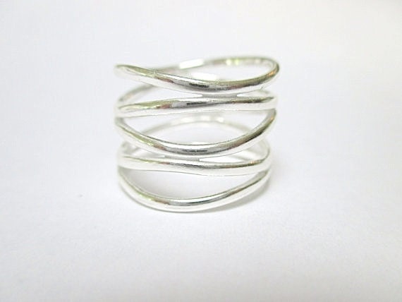 Wave Five Row Ring Etsy