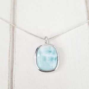 Cushion cut Larimar necklace -925 Sterling Silver- (3 opts avail)- bridal jewelry- Dominican Larimar  Calming Stone