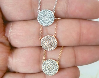 Collier moyen disque CZ - argent sterling, or rose et placage à l'or jaune sur argent sterling 925*