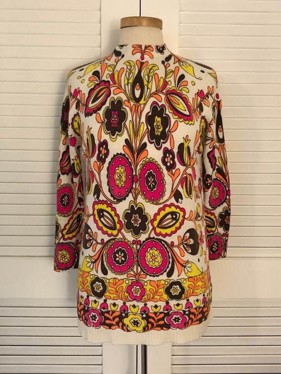 Vintage Groovy Psychedelic Mod Day-Glo 60s Tunic S