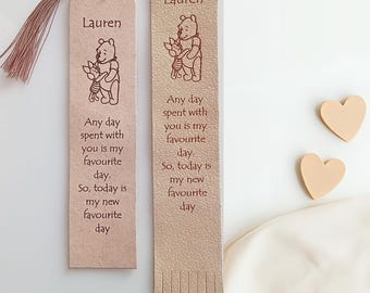 Personalised Winnie the Pooh Leather Bookmark: Pooh Quotes, Custom Wording