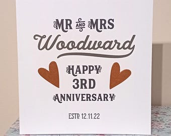Personalised Vintage style 3rd Anniversary Card