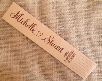 Personalized Leather 3rd Anniversary Bookmark: Engraved Names & Wedding Date